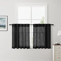 Nanspring Black Short Kitchen Linen Curtains 30 Inch Length Kitchen, Semi Sheer Linen Blend Cafe Curtains Back Tab and Rod Pocket Basement Drapes,2 Panels 30 x 30 Inch