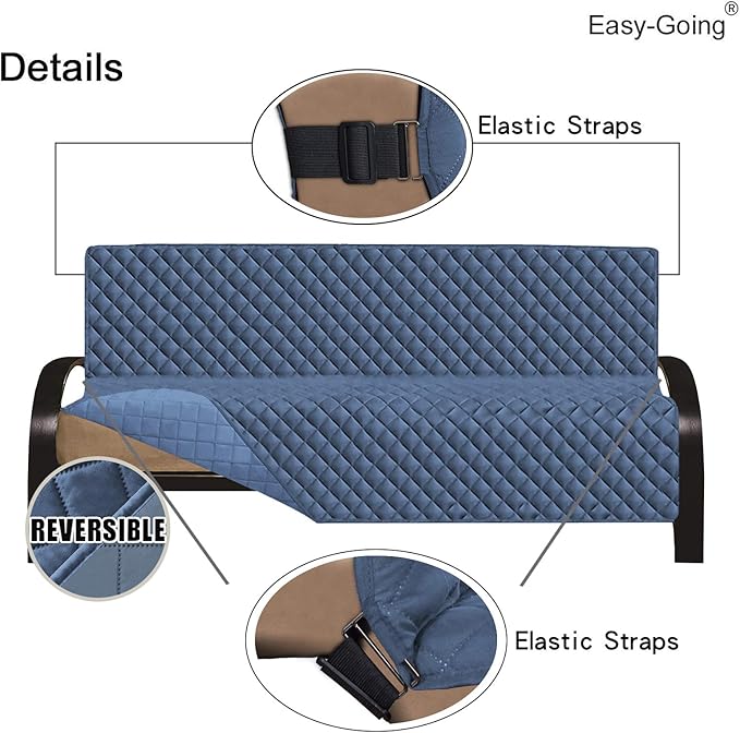 Easy-Going Futon Sofa Slipcover Reversible Sofa Cover Armless Cover Furniture Protector Couch Cover Water Resistant Pets, Kids, Children, Dog, Cat Dark Blue/Light Blue