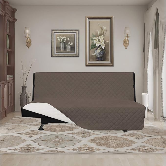 Easy-Going Futon Slipcover - Reversible Sofa Cover, Armless, Water Resistant - Protects Against Pets & Kids (Taupe/Ivory)
