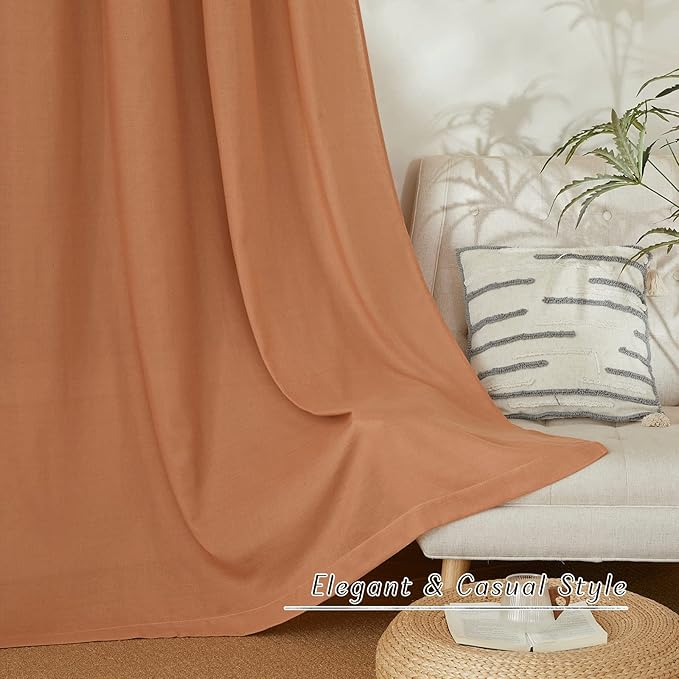 NICETOWN Burnt Orange Thick Linen Curtains 72" Length, Grommet Privacy Window Treatments Linen Weave with Light Penetration Vertical Drapes for Farmhouse/Home Office, W42 x L72, 2 Panels