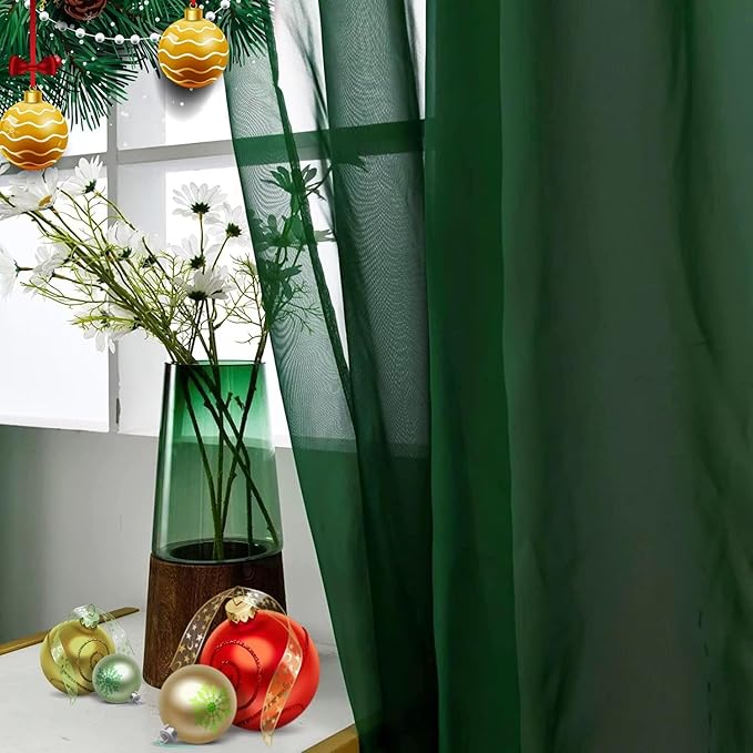 SpaceDresser Basic Rod Pocket Sheer Voile Window Curtain Panels White 1 Pair 2 Panels 42 Width 45 Inch Long for Kitchen Bedroom Children Living Room Yard(Foliage Green,42 W x 45 L)