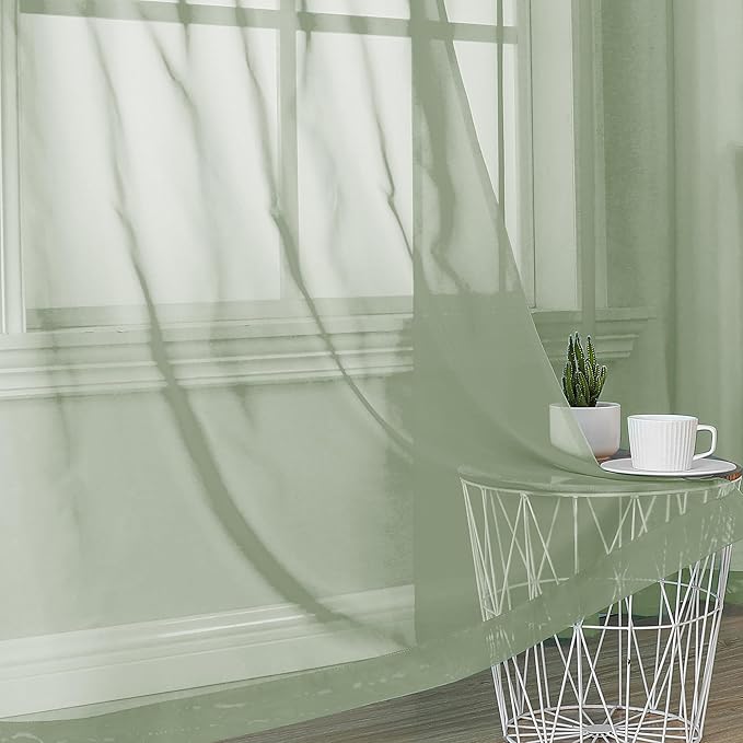 OVZME 2 Panels Sheer Sage Green Curtains 72 Inches Length Window Treatment for Kitchen, Elegant Airy Transparent Curtain Draperies Rod Pocket for Kids Living Room, Each 42 Width 72 Length