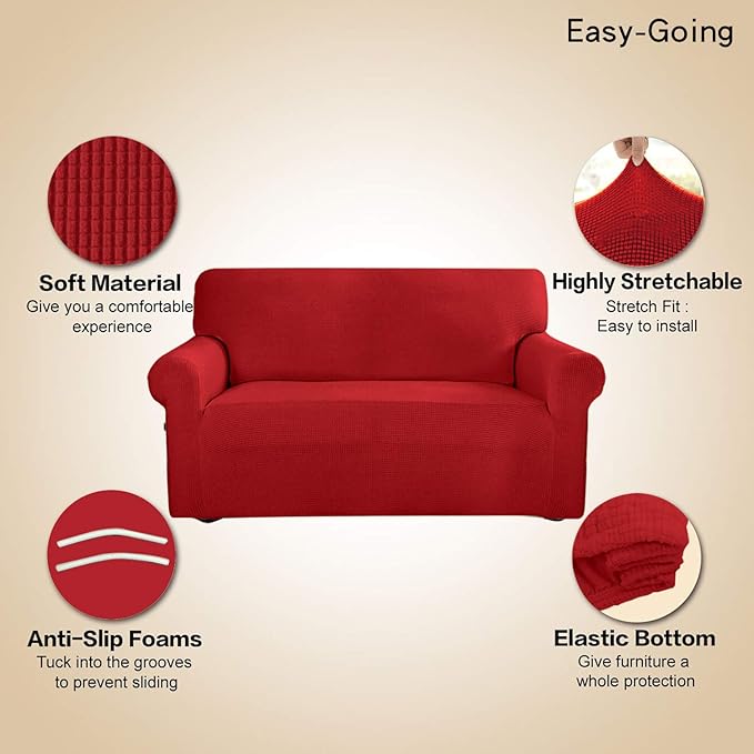 Easy-Going Stretch Oversized Sofa Slipcover 1-Piece Sofa Cover Furniture Protector Couch Soft with Elastic Bottom for Kids, Polyester Spandex Jacquard Fabric Small Checks Christmas Red