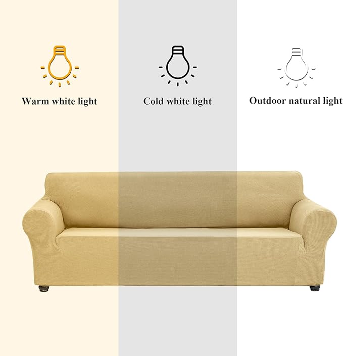 Joccun Stretch Couch Cover Slipcovers, 1-Piece Sofa Covers for 3 Cushion Couch Spandex Jacquard Washable Furniture Protector Cover for Living Room,Kids,Pets(Sofa,Champagne)