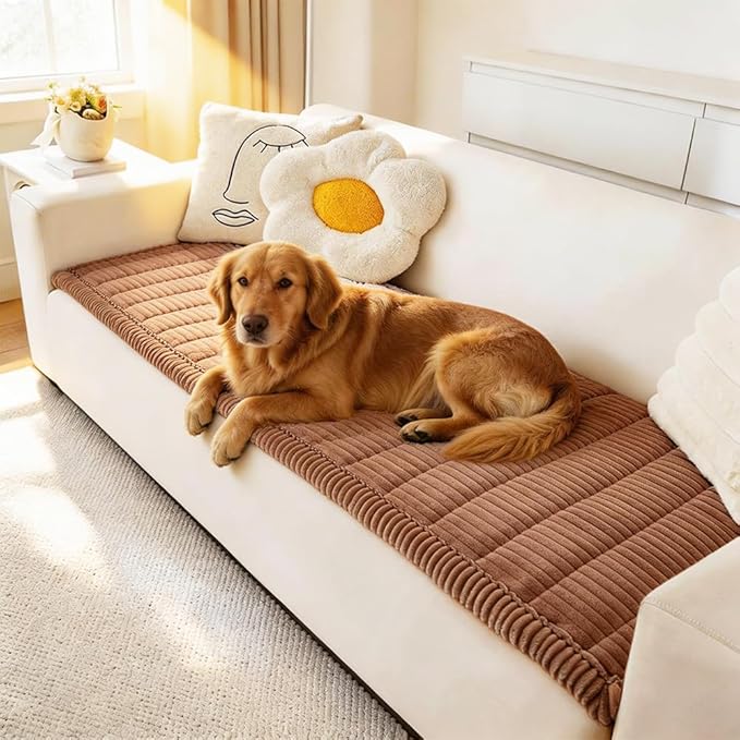 Couch Cover for Dogs Washable, Fuzzy Pet Couch Covers for 3 Cushion Sofa Pet Friendly, Non Slip Sofa Cover (Dark Brown, 27.6" x 70.9"/70 x 180cm)