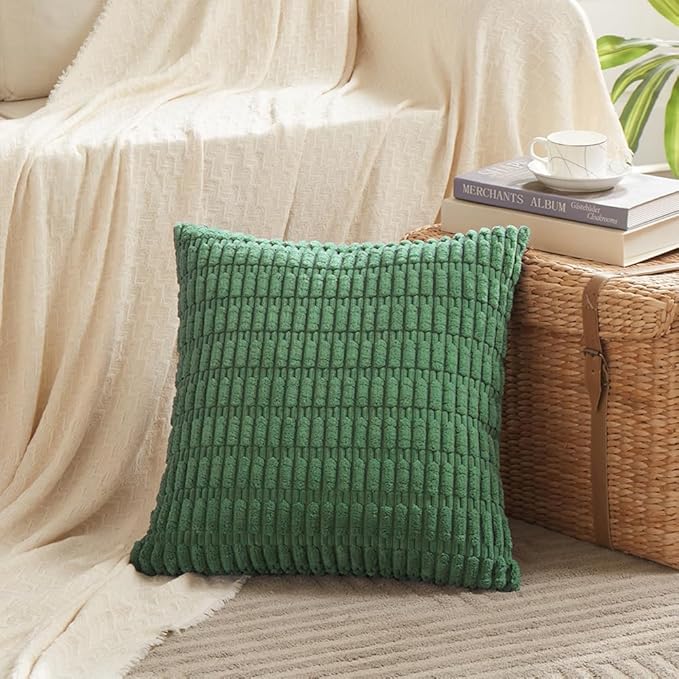 Fancy Homi 4 Packs Green Decorative Throw Pillow Covers 18x18 Inch for Living Room Couch Bed, Holiday Christmas Home Decor Gift, Soft Plush Corduroy Cute Accent Square Cushion Case 45x45 cm
