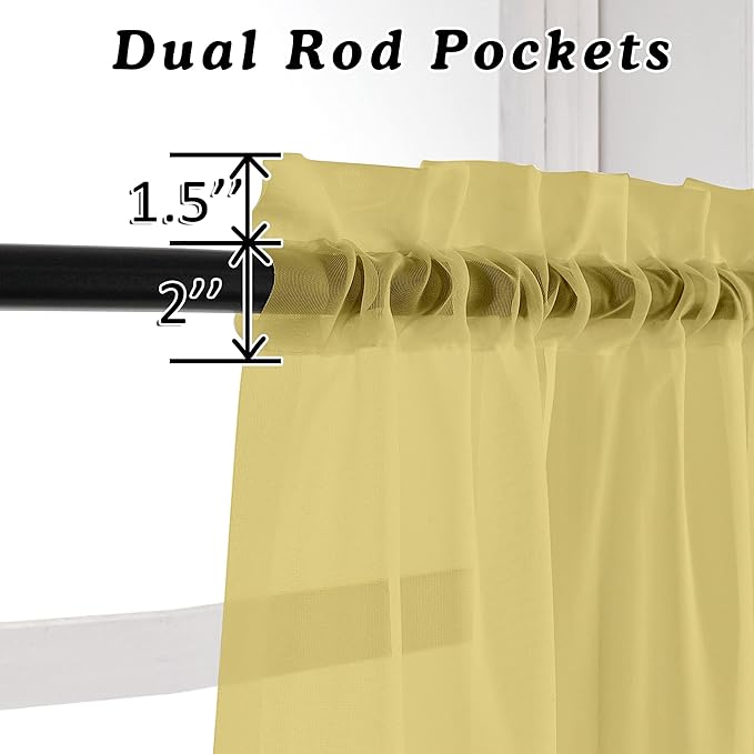 OVZME 2 Pack: Basic Mustard Yellow Sheer Curtain 84 Inches Long for Bedroom, Airy Light Filtering Voile Drapes for Living Room, Each 42W x 84L
