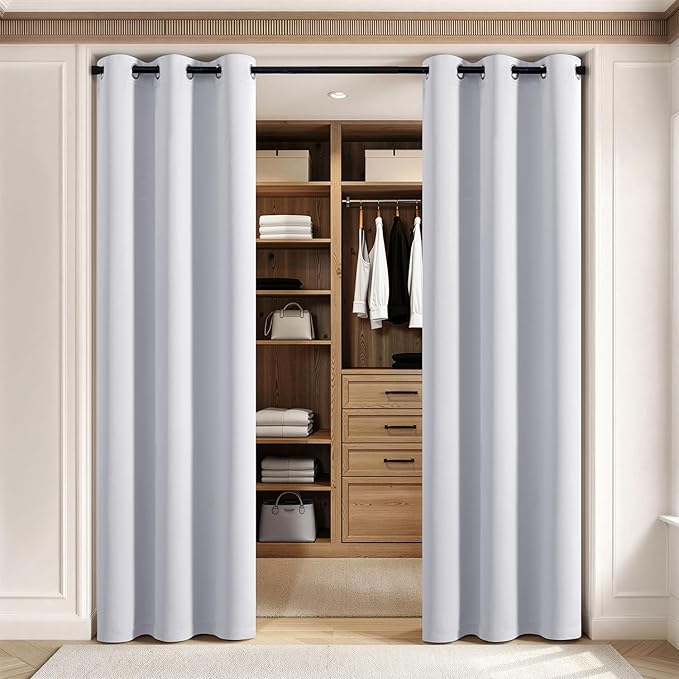 MIULEE Blackout Door Curtain Set of 2, 34 x 80 Inch Greyish White Thermal Insulated Room Divider Drapes with Grommet Top for Privacy Cover, Living Room, Bedroom, Closet & Temporary Doorway