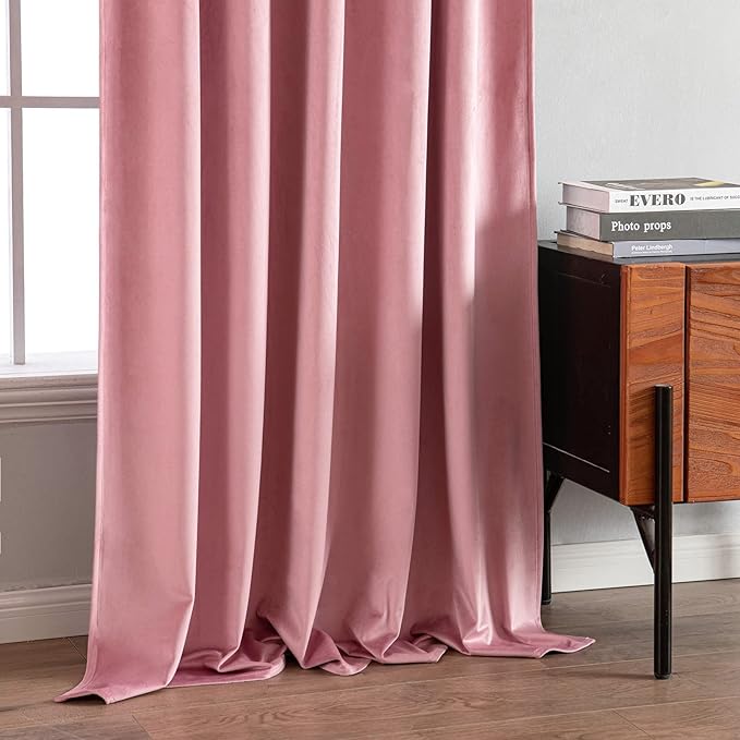 MIULEE Velvet Curtains 84 inches 2 Panels - Luxury Blackout Curtains for Girls Bedroom Nursery Living Room Thermal Insulated Super Soft Window Drapes Rod Pocket & Back Tab, Blush Pink, W52 x L84 inch