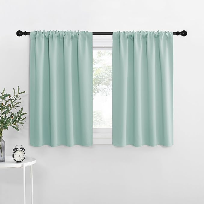 NICETOWN RV Blackout Curtains for Camper Windows, Aqua Blue, 34" x 30", Set of 2, Kitchen Curtains, Short Blackout Drapes, Thermal Insulated Rod Pocket Window Treatment Draperies for Nursery