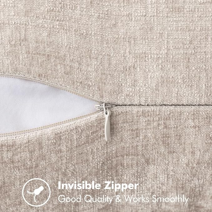 MIULEE Pack of 2 Couch Throw Pillow Covers 18x18 Inch Natural Beige Farmhouse Decorative Pillow Covers with Stitched Edge Taupe Soft Chenille Solid Dyed Pillow Covers for Sofa Bed Living Room