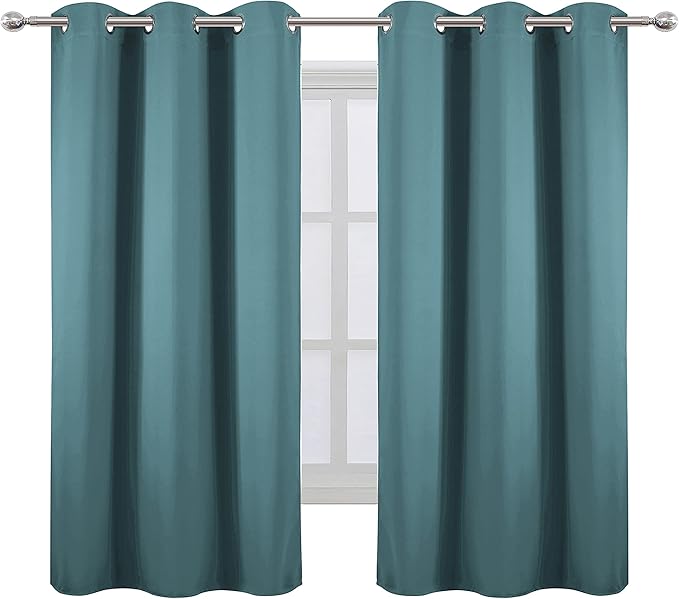 LEMOMO Sea Teal Blackout Curtains 40 x 63 Inch Length/Set of 2 Curtain Panels/Thermal Insulated Room Darkening Blackout Curtains for Bedroom