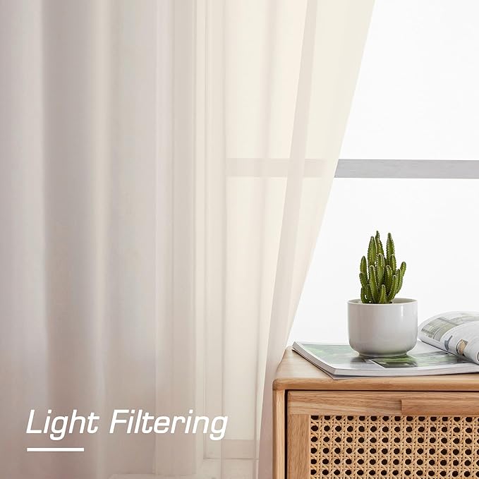 OWENIE Cream Sheer Curtains 84 inches Long 2 Panels Set for Bedroom Living Room, Soft Solid Living Room Sheer Curtain, Rod Pocket Light Filtering Curtains, 2 Pcs Each 42“ W x 84" L,Cream