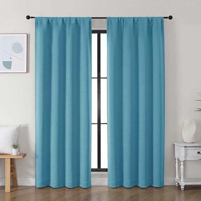 Simplebrand Ava Turquoise Blackout Curtains for Bedroom 72 Inch Length 2 Panels Set, Privacy Thermal Insulated Rod Pocket Door Window Curtains for Patio French Front Door, W40 x L72 Inch