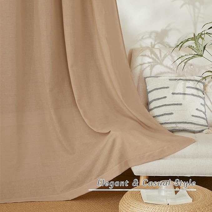 NICETOWN Rustic Linen 102 inch Long Curtains for Living Room, Grommet Privacy Added Thick Linen Weave with Light Filter Window Curtains & Drapes for Bedroom, Camel, W55 x L102, 2 Panels