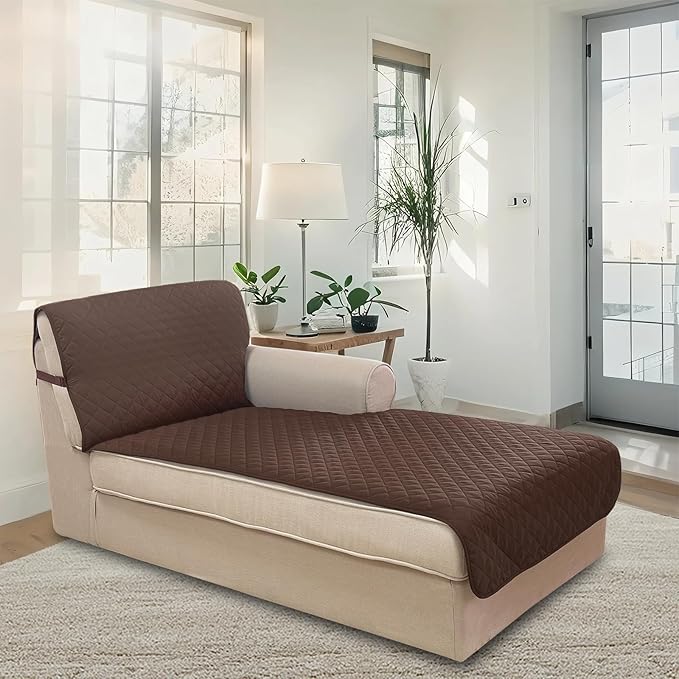 U-NICE HOME Sectional Couch Cover for Dogs Pets Chaise Lounge Reversible Sofa Cover Furniture Protector with Elastic Adjustable Strap, Chocolate/Taupe