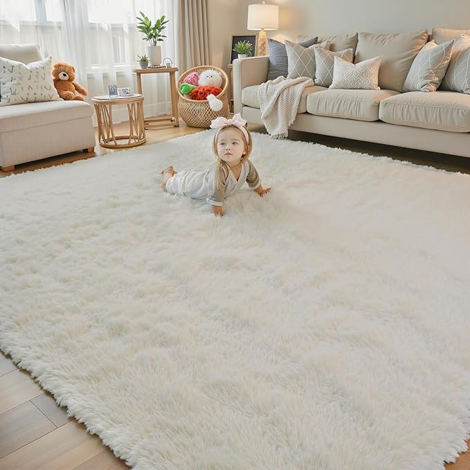 Rugs for Living Room 5x8, Alfombras para Salas Shag Large Plush Soft Area Rug, Shaggy Carpets for Bedroom, Kids Boys Girls Home Decor Aesthetic(Cream, 5 x 8)