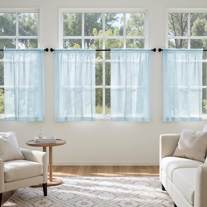 MIULEE Sky Blue Sheer Curtains 63 Inches Long, 4 Panels Set, Light Filtering Rod Pocket Voile Drapes for Living Room and Bedroom, Airy Soft Fabric Window Treatments, 42 x 63 Inches