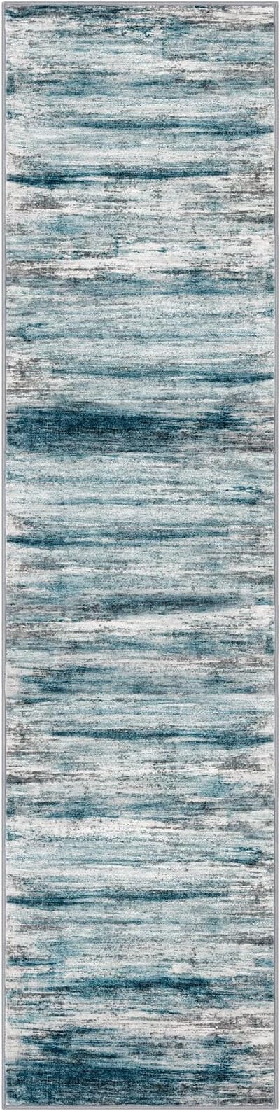 KOZYFLY Modern Abstract Runner Rug, 2x8 Kitchen Rugs Non-Slip Washable Soft Striped Hallway Runner Rugs, Print Blue Carpet Runner for Entryway Bathroom Laundry Room Foyer