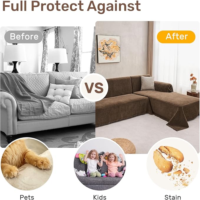 Sectional Couch Covers, 2 Pieces Washable L Shaped Couch Covers Sofa Blanket for Dogs Pet Friendly Sectional Sofa Slipcovers Furniture Covers,71"x 102"+ 71"x 110",(Large,Coffee)