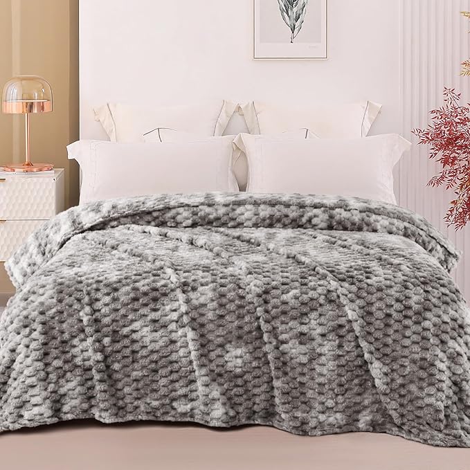 Exclusivo Mezcla Fleece Twin Blanket for Bed, Extra Large Fuzzy Tie-dye Grey Bed Blankets, Soft Cozy Plush Sofa Throws for All Seasons, 90x66 Inches