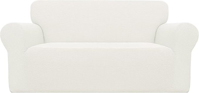 Easy-Going Stretch Oversized Loveseat Slipcover 1-Piece Sofa Cover Furniture Protector Couch Soft with Elastic Bottom for Kids Polyester Spandex Jacquard Fabric Small Checks Cream