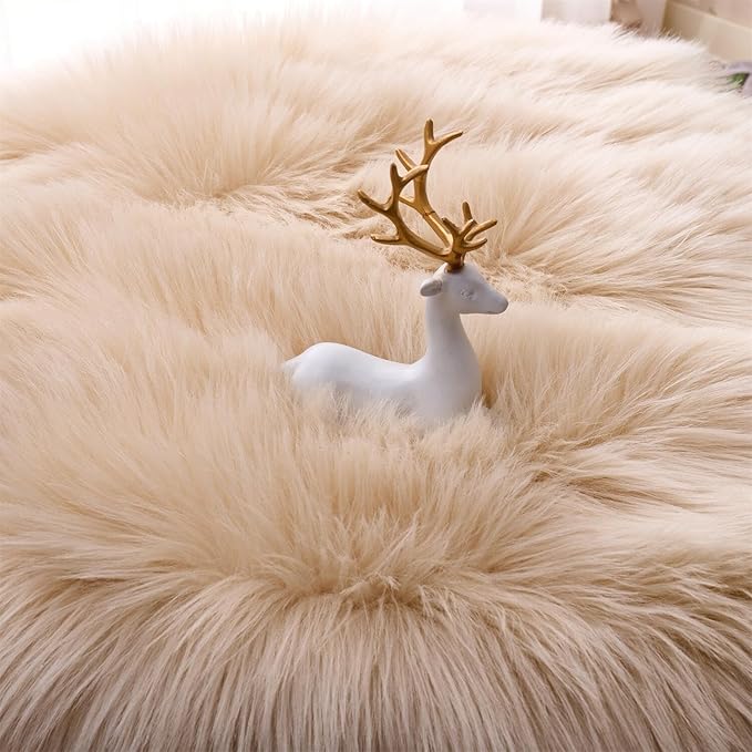 Arbosofe Ultra Soft Faux Fur Rug, Area Rugs, Beige Fluffy Shaggy Fur Rug for Bedroom & Living Room, Kids Room Decor, 2 x 6 Feet Sheepskin