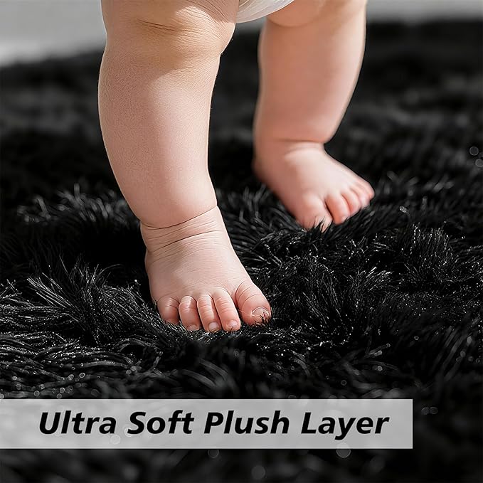 Ultra Soft Fluffy Area Rugs for Bedroom Living Room 10x12, Nursery Rug, Non-Slip Carpet for Kids Dorms Decor, Shaggy Bedside Rug, Black