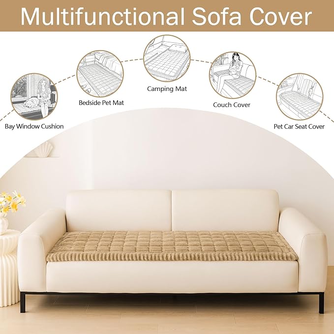 hyha Couch Covers for Dogs Washable, Non Slip Plush Dog Sofa Protectors, Fuzzy Pet Couch Covers for 3 Cushion Sofa Pet Friendly (Camel, 27.6" x 47")