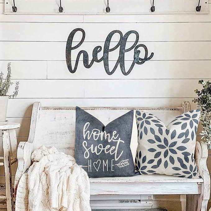 YCOLL Pillow Covers 18x18 Modern Sofa Throw Pillow Cover, Decorative Outdoor Linen Fabric Pillow Case for Couch Bed Car (Rustic Gray, 18x18,Set of 4)