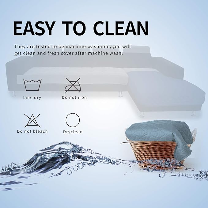 Easy-Going Sectional Couch Covers for Dogs L Shape Sofa Cover Reversible Sofa Slipcover Chaise Lounge Cover Furniture Protector Cover for Pets Dog Cat (42 x 68 inches, Light Blue/Light Blue)