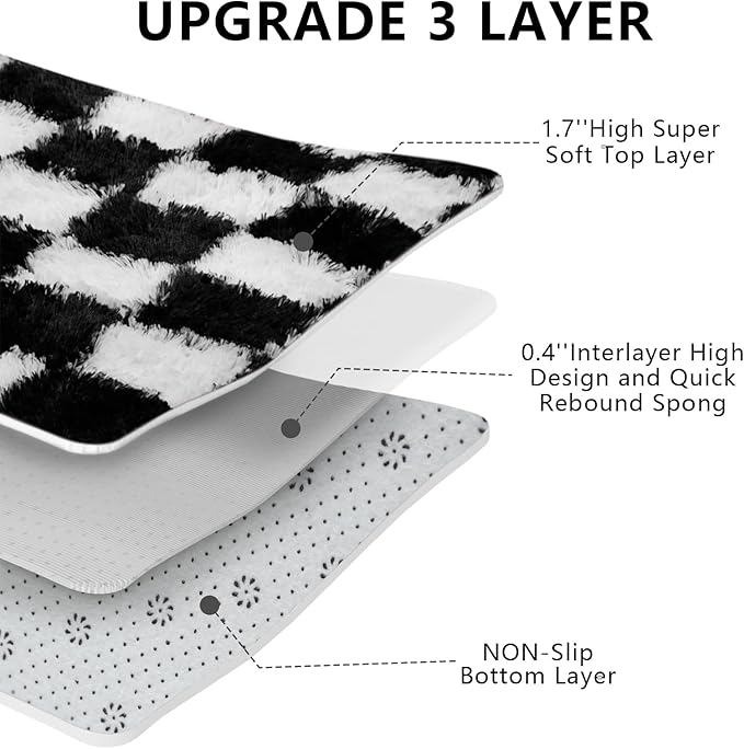 Area Rugs for Bedroom Living Room,5x8 Black and White Fluffy Soft Checkered Rug Fuzzy Shag Shaggy Carpet, Indoor Plush Floor Rugs for Kids Boys Girls Teen Dorm Nursery Home Decor