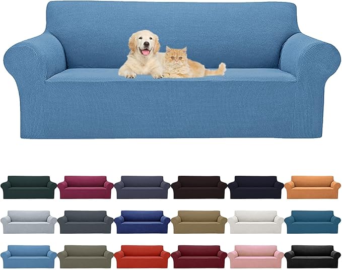 Cupuamon 2026 New Stretch Sofa Slipcovers Couch Cover for 3 Cushion Furniture Protector Sofa Covers with Elastic Bottom Jacquard Fabric Small Checks for Pets, Kids -Sofa, Riverside