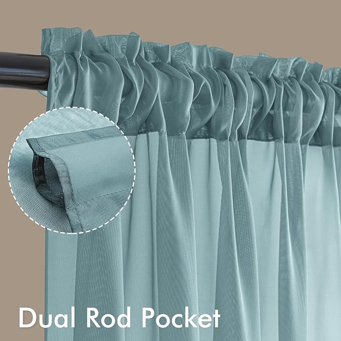MIULEE Dusty Blue Sheer Curtains 90 Inches Long, 4 Panels Set, Light Filtering Rod Pocket Voile Drapes for Living Room and Bedroom, Airy Soft Fabric Window Treatments, 42 x 90 Inches