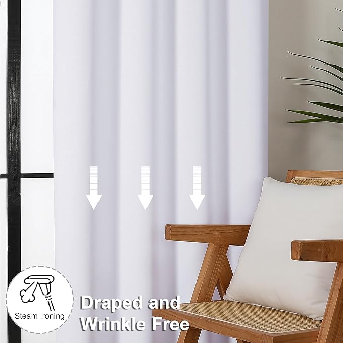 Simplebrand Ava Pure White Curtains for Bedroom 90 Inches Long 2 Panels Set, Light Filtering Window Treatment, Room Darkening Curtain, Soft Casual Rod Pocket Privacy Drapes, W50 x L90 Inch