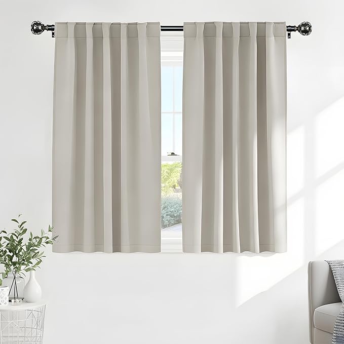 PONY DANCE Rod Pocket and Back Tab Blackout Curtains for Bedroom - Thermal Insulated Room Darkening Curtains for Living Room, 42x54 inch, 2 Panels, Cream