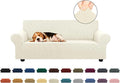 KEKUOU Stretch Loveseat Sofa Cover Slipcover,Couch Covers for 2 Cushion Couch Sofa (55"-78") Furniture Protector Sofa with Elastic Bottom for Kids,Dog. Jacquard Small Checked(Medium,Beige)