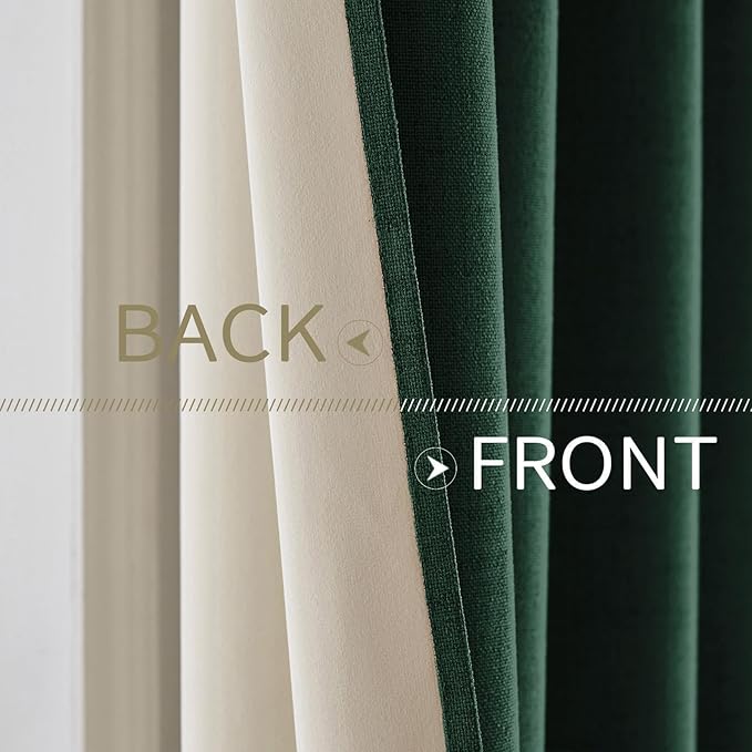 MIULEE 100% Blackout Linen Curtains for Bedroom Thermal Insulated Emerald Green Grommet Room Darkening Curtains & Drapes Christmas Decor for Living Room Nursery 52 x 96 Inch (2 Panels)