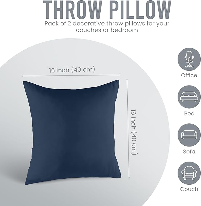 Utopia Bedding 16x16 Pillow Inserts, Set of 2, Navy – Indoor Decorative Throw Pillows for Bed, Sofa & Couch – Soft, Supportive & Fluffy Cushion Inserts