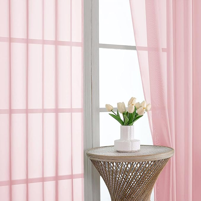 OVZME Sheer Blush Pink Curtains 108 Inches Long 2 Panels Set, 59 Inch Extra Wide Lightweight Airy Blush Pink Sheer Curtain for Living Room Bedroom, Filmy Voile Rod Pocket, 59Wx108L Inches