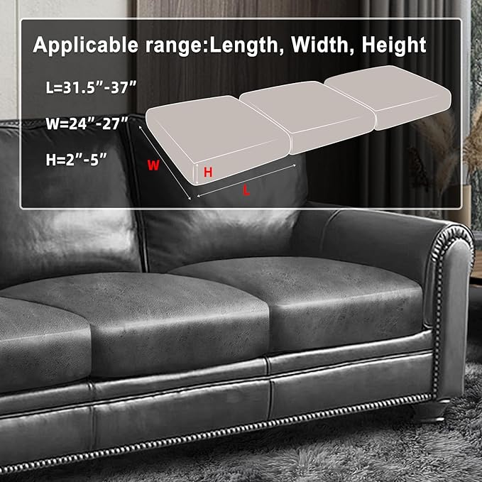 Leather Look Couch Cushion Covers Sofa Seat Slipcovers Sets Couches Furniture Protector for Sectional Armchair Loveseat Pets Kids Stretch Spandex Fabric (3 Cushion XL Sofa, Light Grey)
