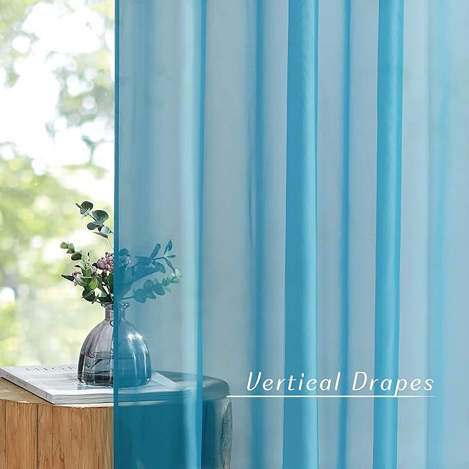 NICETOWN Voile Sheer Teal 90 inch Curtains for Bedroom, Grommet Casual Window Treatments with Light Filtering Airy & Elegant for Living Room, W54 x L90, 2 Panels