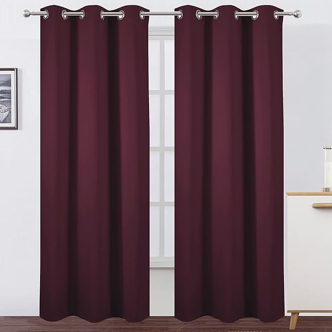 LEMOMO Burgundy Red Thermal Blackout Curtains/42 x 84 Inch/Set of 2 Panels Room Darkening Curtains for Bedroom