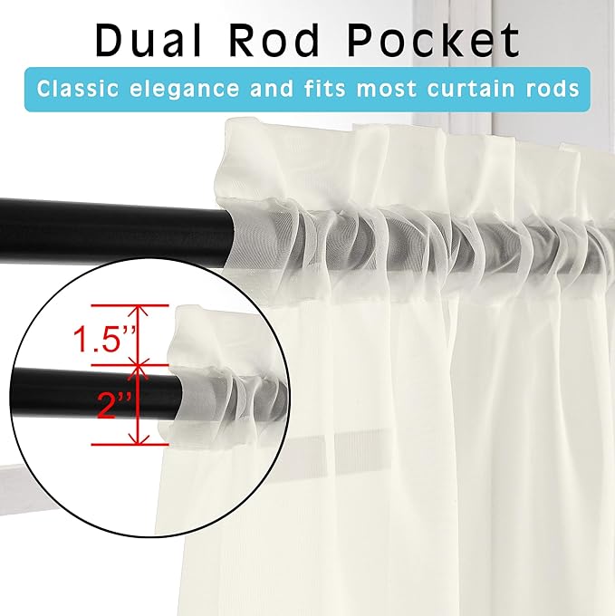 OVZME 2 Pack Ivory Sheer Curtain Panels - 120 Inches Length Light Filtering Sheer Curtains for Living Room, Elegant Window Treatments for Sliding Glass Door, Each 42" W x 120" L