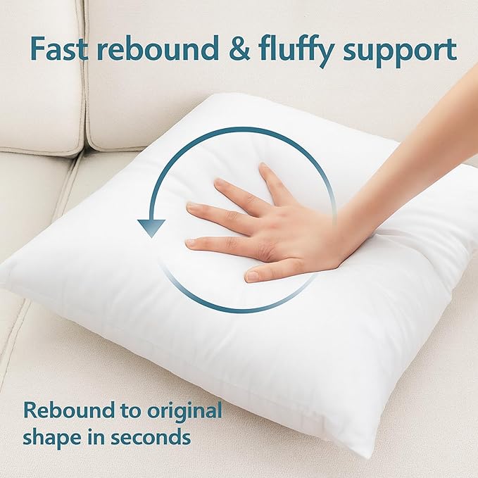 LANE LINEN 4 Pack 18x18 White Throw Pillow Inserts for Decorative Pillow Covers, Couch Pillows for Living Room, Fluffy Pillows for Bed