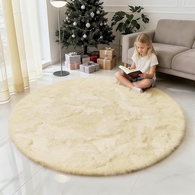 yulidayang Fluffy Round Area Rugs for Bedroom,4'X4'Shag Circle Area Rugs for Girls Room,Non Slip Fuzzy Plush Rug for Kids Room Living Room and Dorm Home Decor Rug