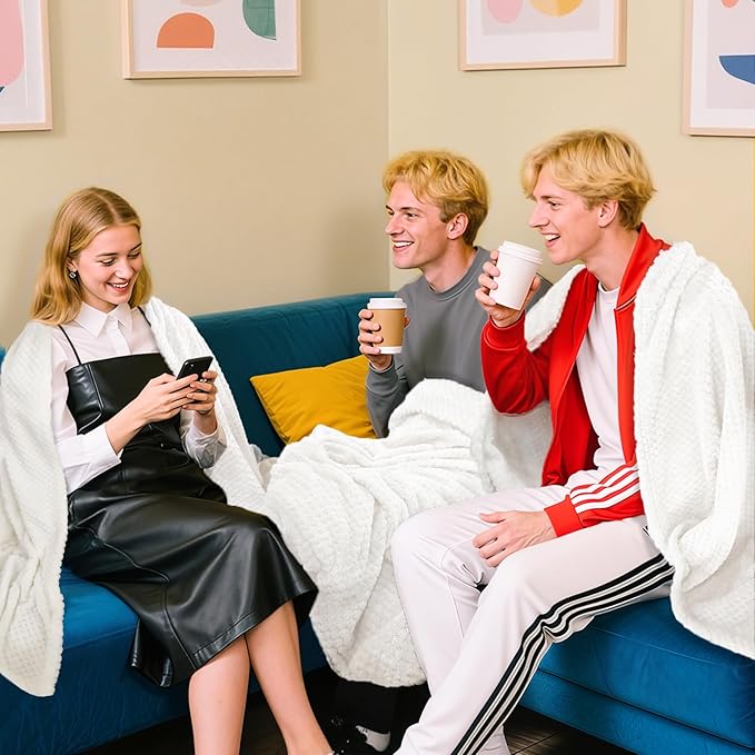 4 Pack Fleece Throw Blankets 50x60 Inches - Oeko-Tex Certified 100, 270 GSM Ultra Soft Plush for Bed, Couch and Cozy Gifts. 3D Waffle Texture, No Shedding No Pilling All Season (White)