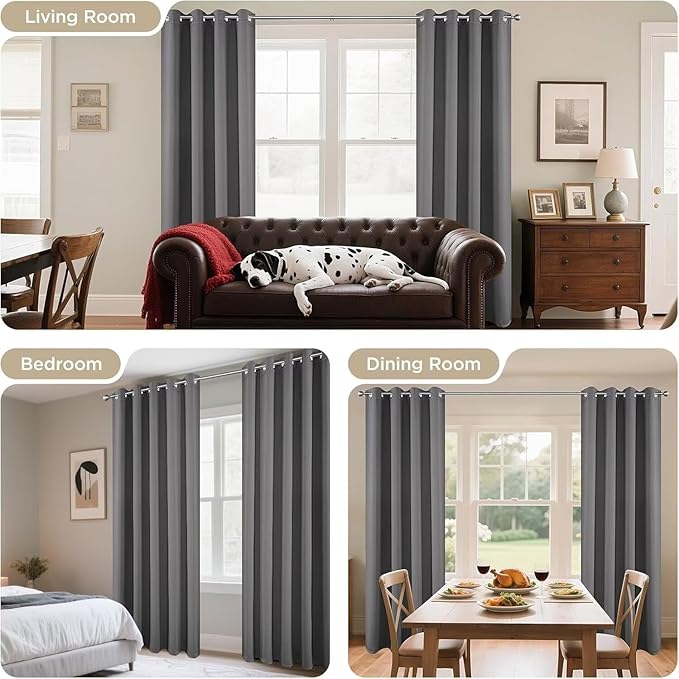 Joydeco Blackout Curtains 108 Inch Length 2 Panels Set, Thermal Insulated Long Curtains& Drapes 2 Burg, Room Darkening Grommet Drapes for Living Room Bedroom Window (Light Grey, W52 x L108 Inch)