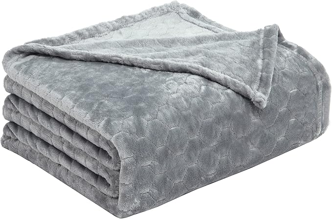 TOONOW Fleece Blanket Super Soft Cozy Throw Blanket 50" x 60", Lightweight Fuzzy Comfy Textured Flannel Blanket Warm Plush Throw Blankets for Couch, Sofa, Bed, Light Grey