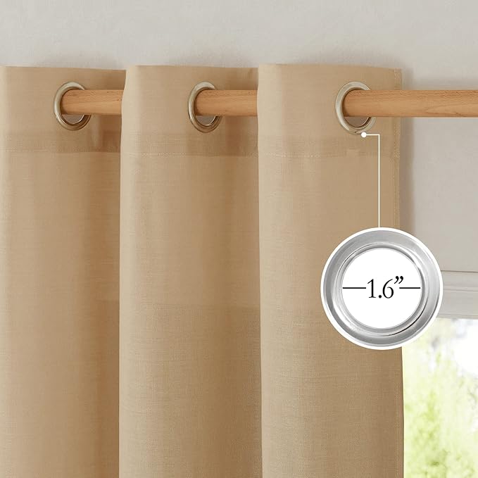 NICETOWN Rustic Linen 102 inch Long Curtains for Living Room, Grommet Privacy Added Thick Linen Weave with Light Filter Window Curtains & Drapes for Bedroom, Burlap, W55 x L102, 2 Panels